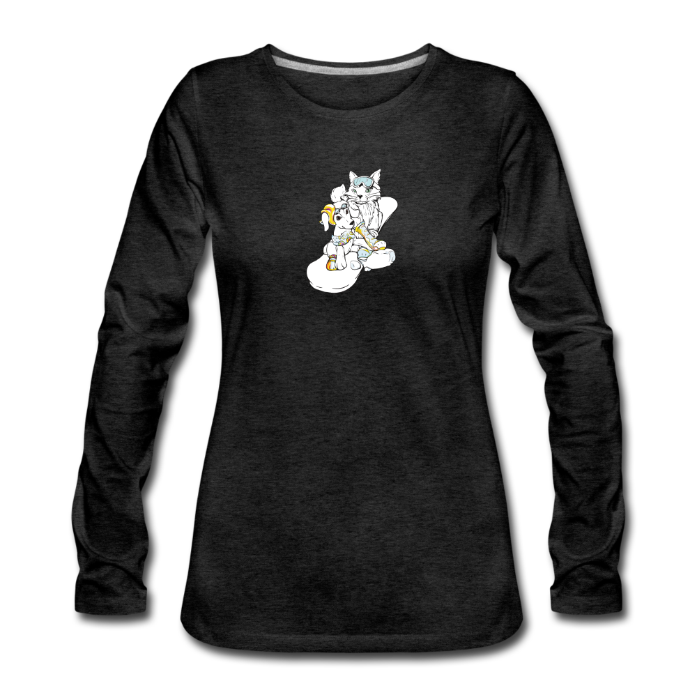 Women's Premium Long Sleeve T-Shirt - Snowboarding Cat And Dog - charcoal gray